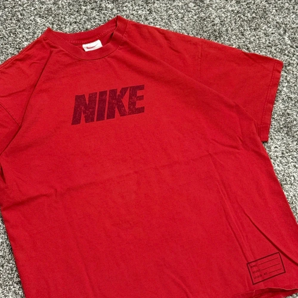 Vintage 90s Nike Red T-Shirt‎ Mens Large Block Logo Locker Label Retro 90s